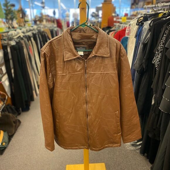 Executive Division Mens Lg Brown Path Leather Jacket - Picture 1 of 3